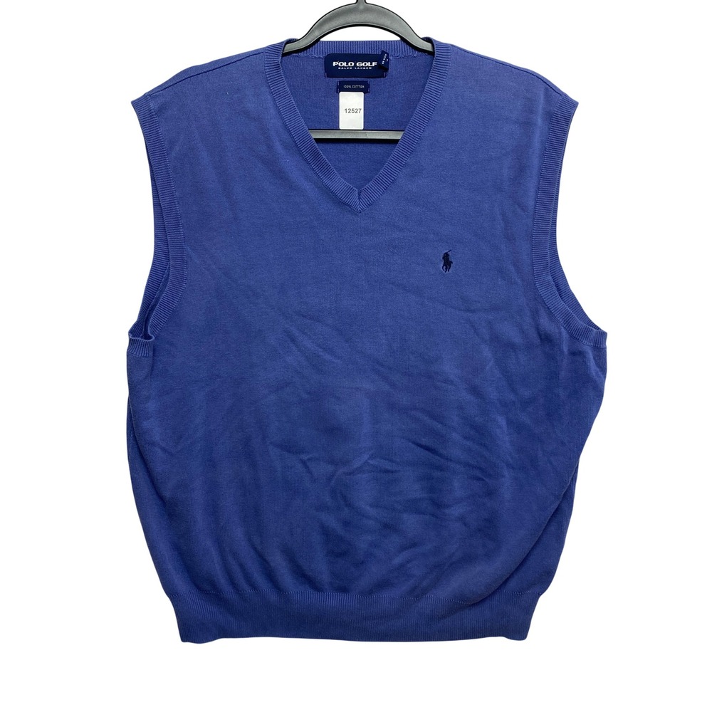 Polo Golf Ralph Lauren Sweater Vest Mens XL Blue V-Neck Pony Logo 100% Cotton